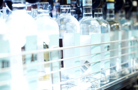 Alcohol bottles in a shelf