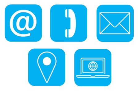 email, post, phone, location and computer icons