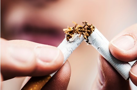 Image of an hand breaking a cigarette in to two